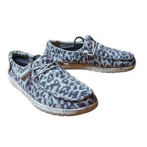 Hey Dude Wendy Woven Grey Cheetah Animal Print Slip On Moccasin Shoes Size 7